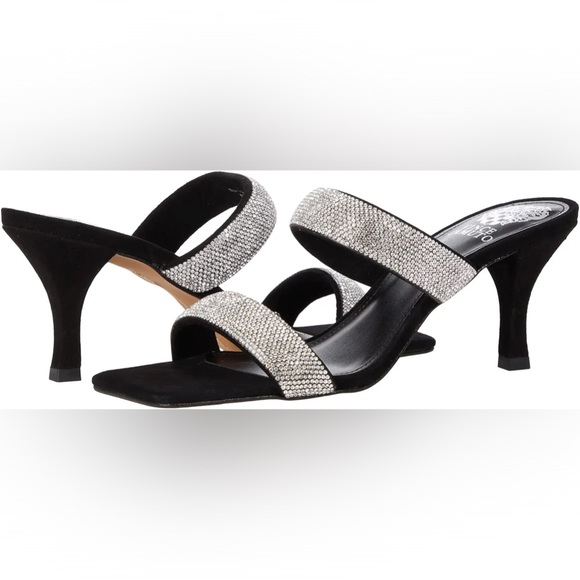 Vince Camuto Shoes - NWT Vince Camuto Sparkling Crystal Aslee2 Slide Heel Sandal Black Rhinestone